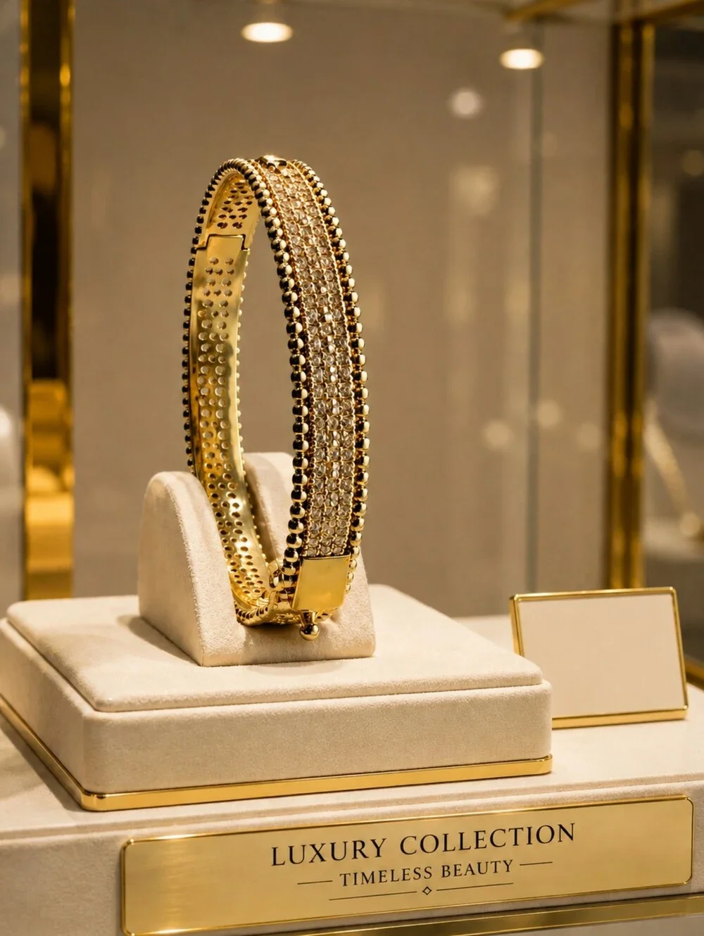 Gold Crystal Pave Bangle Bracelet - Women Jewelry